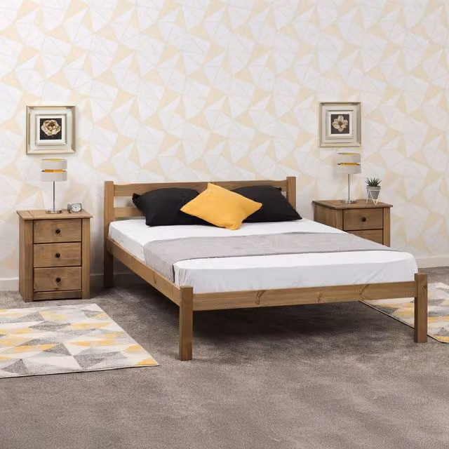 Seconique Panama 4ft6 Double Pine Bed Frame in Brown Waxed Wood