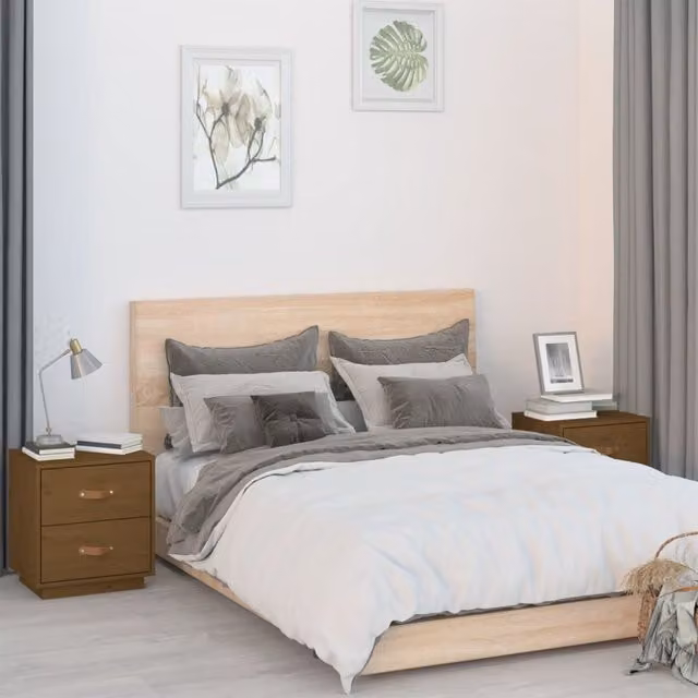 Berkfield Home Set of 2 Honey Brown Solid Wood Pine Bedside Cabinets, W: 40 cm, D: 34 cm, H: 45 cm – 1