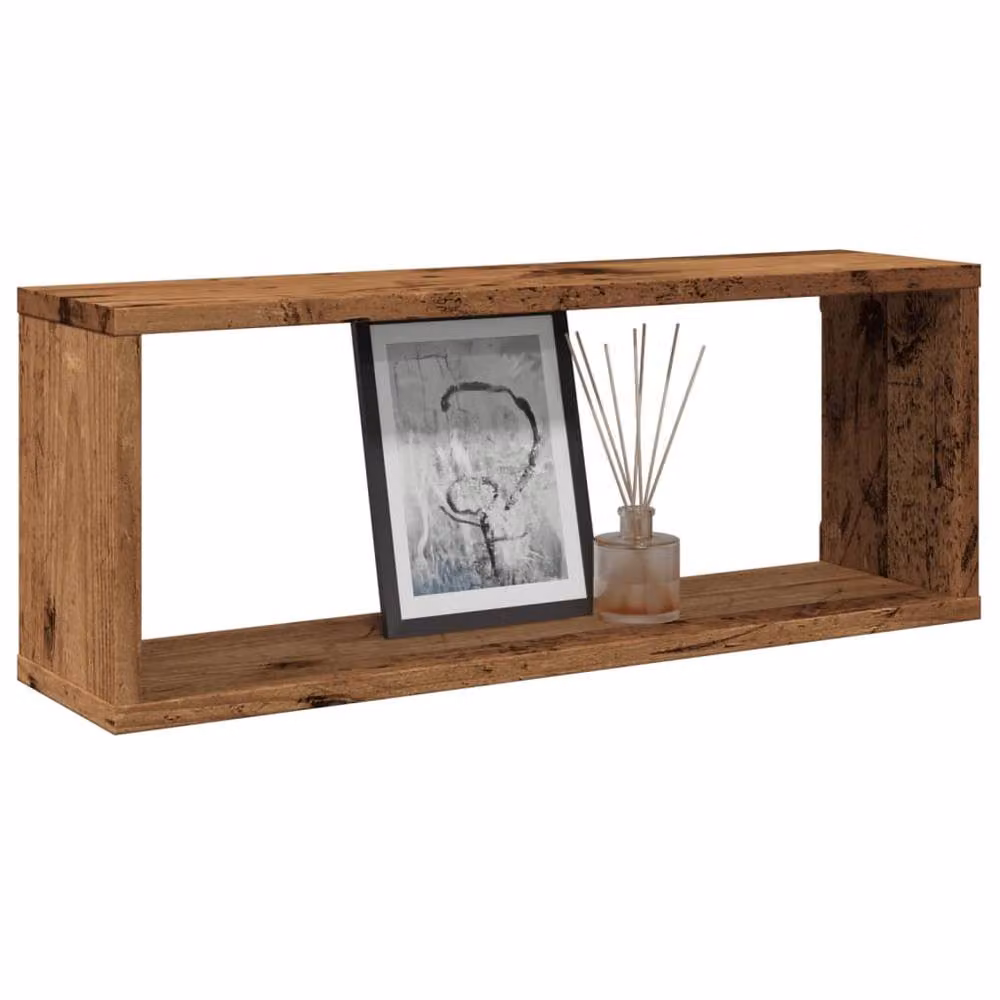 Berkfield Home Set of 6 Wall Mounted Cube Shelves in Old Wood Brown, W/D/H: 60 x 15 x 23 cm – 2