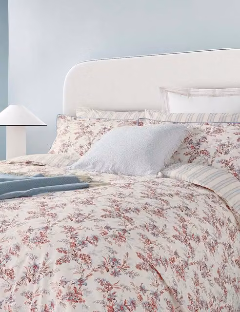 Bedeck of Belfast Rosanna Reversible Floral Cotton Percale Bedding Set, Pink Mix, W: 180 cm x L: 200 cm