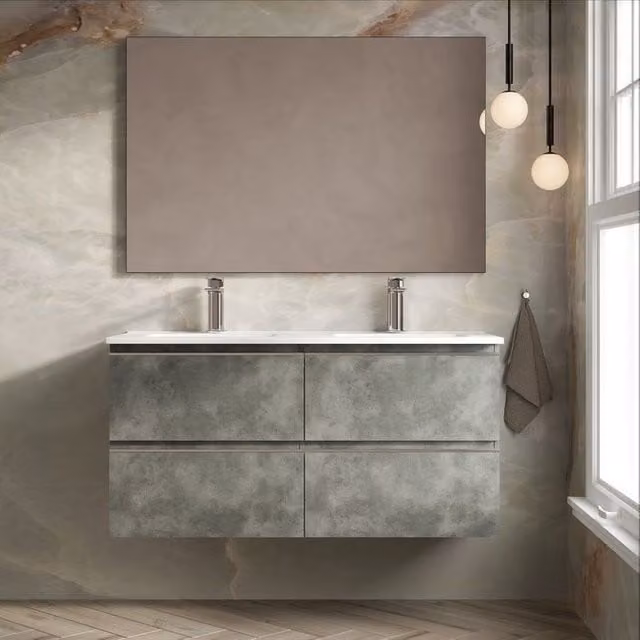 Banyetti Vatilla Wall Hung Vanity Unit with Lira Basin, Cemento Grey, W: 120 cm, H: 59 cm, D: 45 cm – 1
