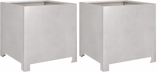 Berkfield Stainless Steel Garden Planter Tubs in Silver, 2 Pack, W/D/H: 40 x 40 x 40 cm