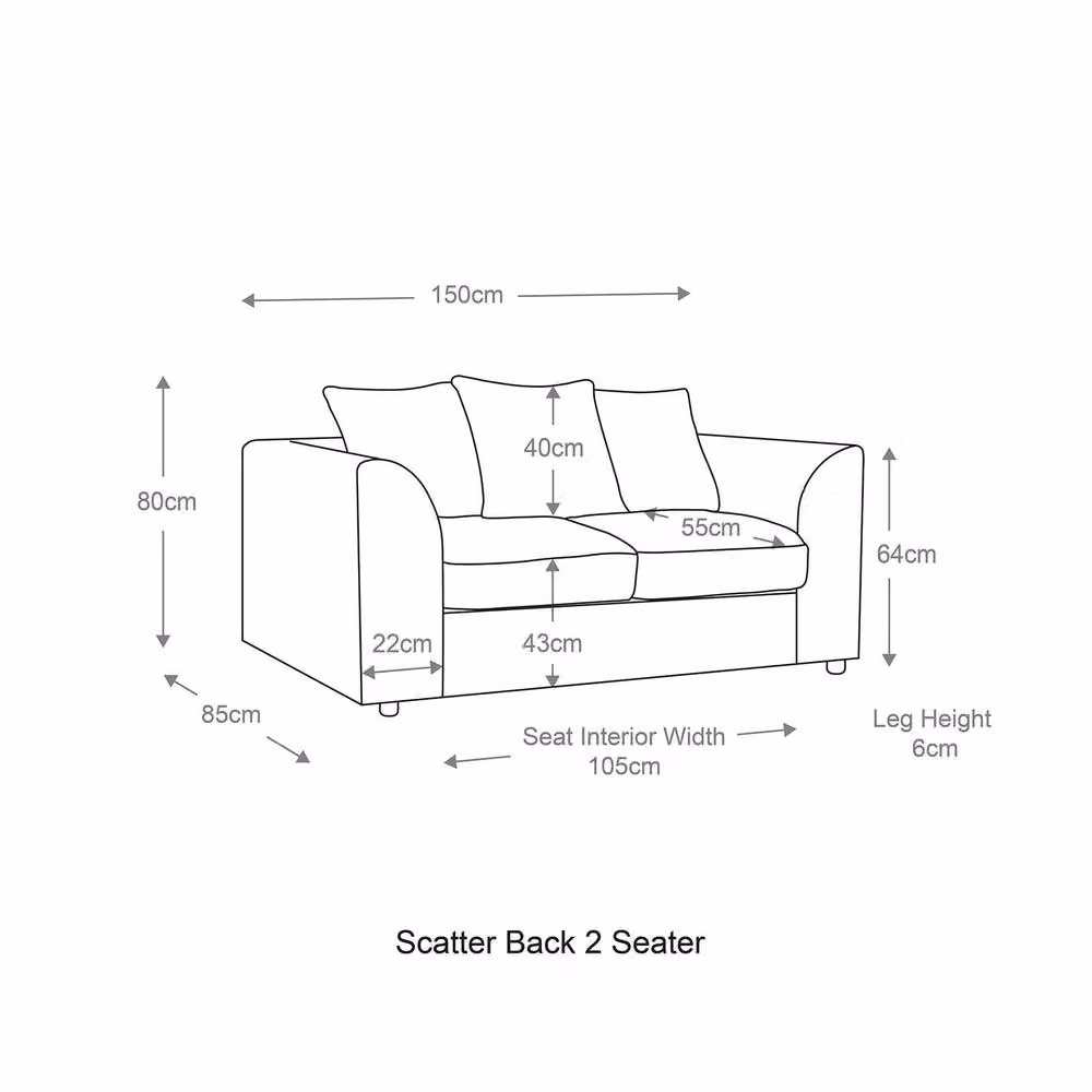 Furnishings For Less UK Monaco Blue Chenille Fabric 2 Seater Sofa with Scatter Back and Curved Arms – 2