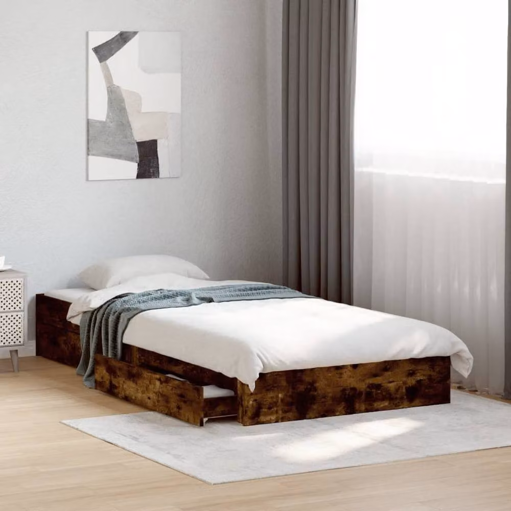 Berkfield Home Single Bed Frame with Drawers in Smoked Oak Brown, W/D/H: 90 x 190 cm – 2