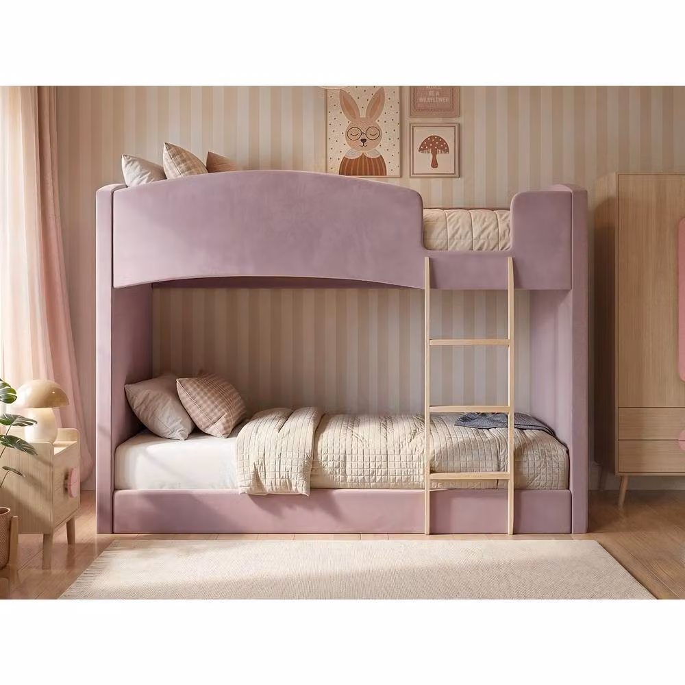 Flair Zoey Upholstered Pink Velvet Bunk Bed for Children W/D/H: 190 x 90 x 156 cm – 2