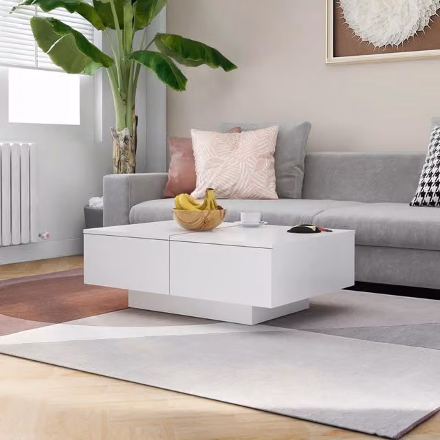 Berkfield Home Modern White Rectangular Coffee Table in Engineered Wood W/D/H: 90 x 60 x 31 cm – 1