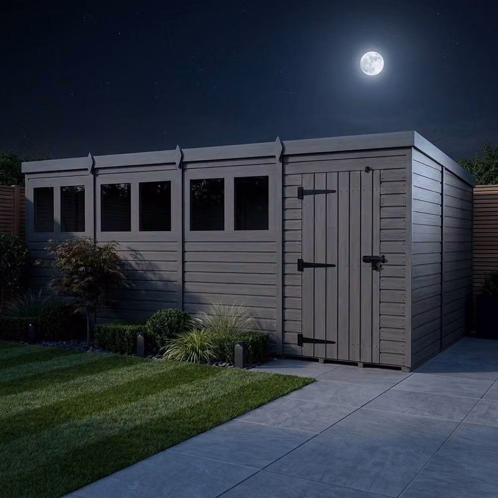Buttercup Farm Grey Composite Pent Garden Shed with Single Door and Windows W: 610 cm, D: 274 cm, H: 210 cm – 3