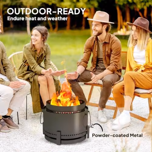 Outsunny Smokeless Wood Burning Fire Pit in Dark Grey, Diameter: 37 cm – 4