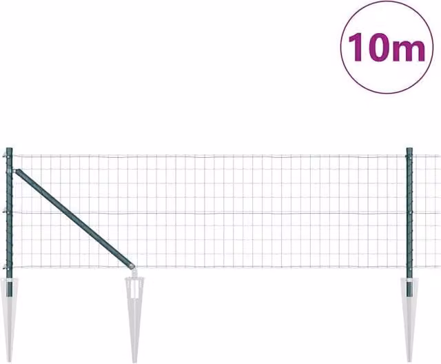 Berkfield Home Green Euro Fence with 7 Spike Posts, Galvanised Steel, W: 10 m, H: 0.8 m