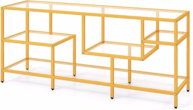 COSTWAY Modern Gold Metal and Glass TV Console Table, Width: 147 cm