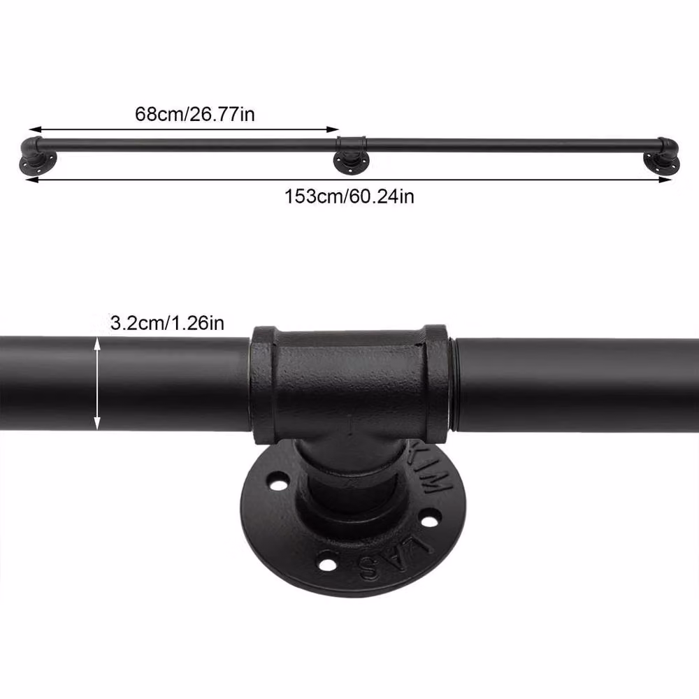 PAWNORA Black Galvanised Steel Round Stair Railing Handrail, Length: 152.4 cm – 2