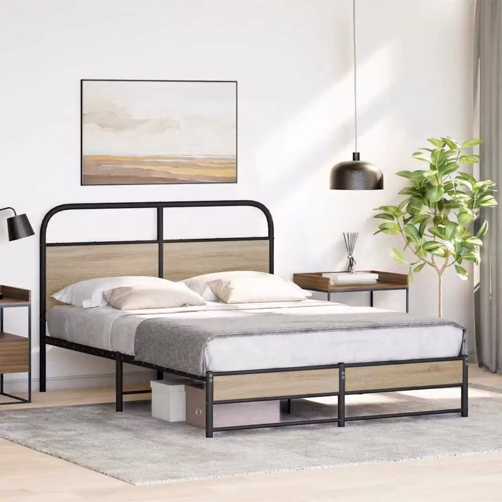 Berkfield Home Smoked Oak Bed Frame in Brown, W/D/H: 120 x 190 cm – 2
