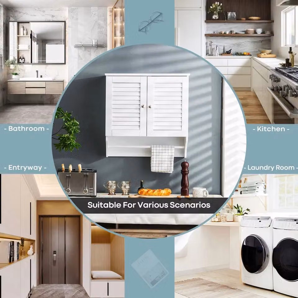 Costway White Wall Mounted Bathroom and Kitchen Medicine Cabinet with Roll Shutter Doors and Internal Shelves – 3