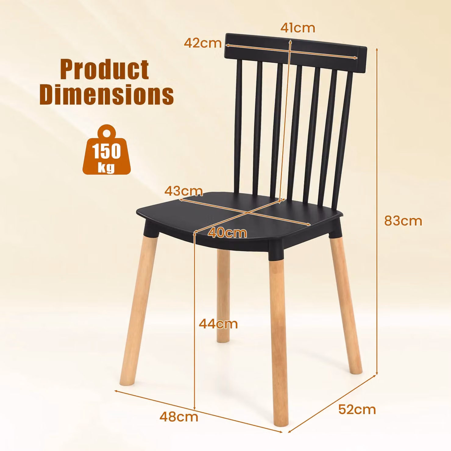 Costway Set of 4 Windsor Armless Dining Chairs in Black Beech Wood – 2