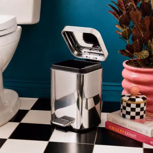 Harbour Housewares Pack of 2 Silver Stainless Steel Square Pedal Bins with Removable Inner Bucket, 3L – 2