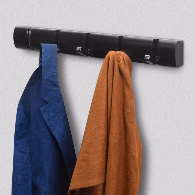 House Of Home Nickel Plated Retractable Door Hooks with Black Mountable Board, Width: 46 cm
