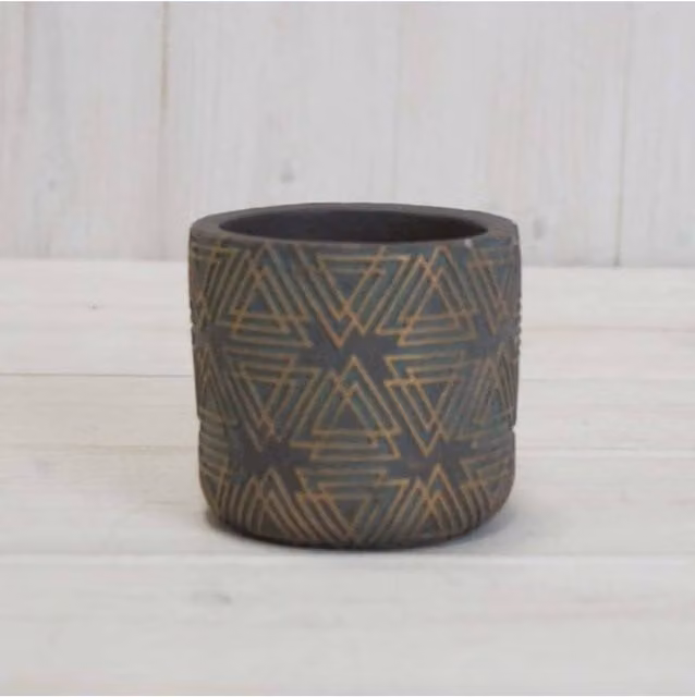 KDMD Grey and Gold Geometric Triangle Grid Concrete Tabletop Pot