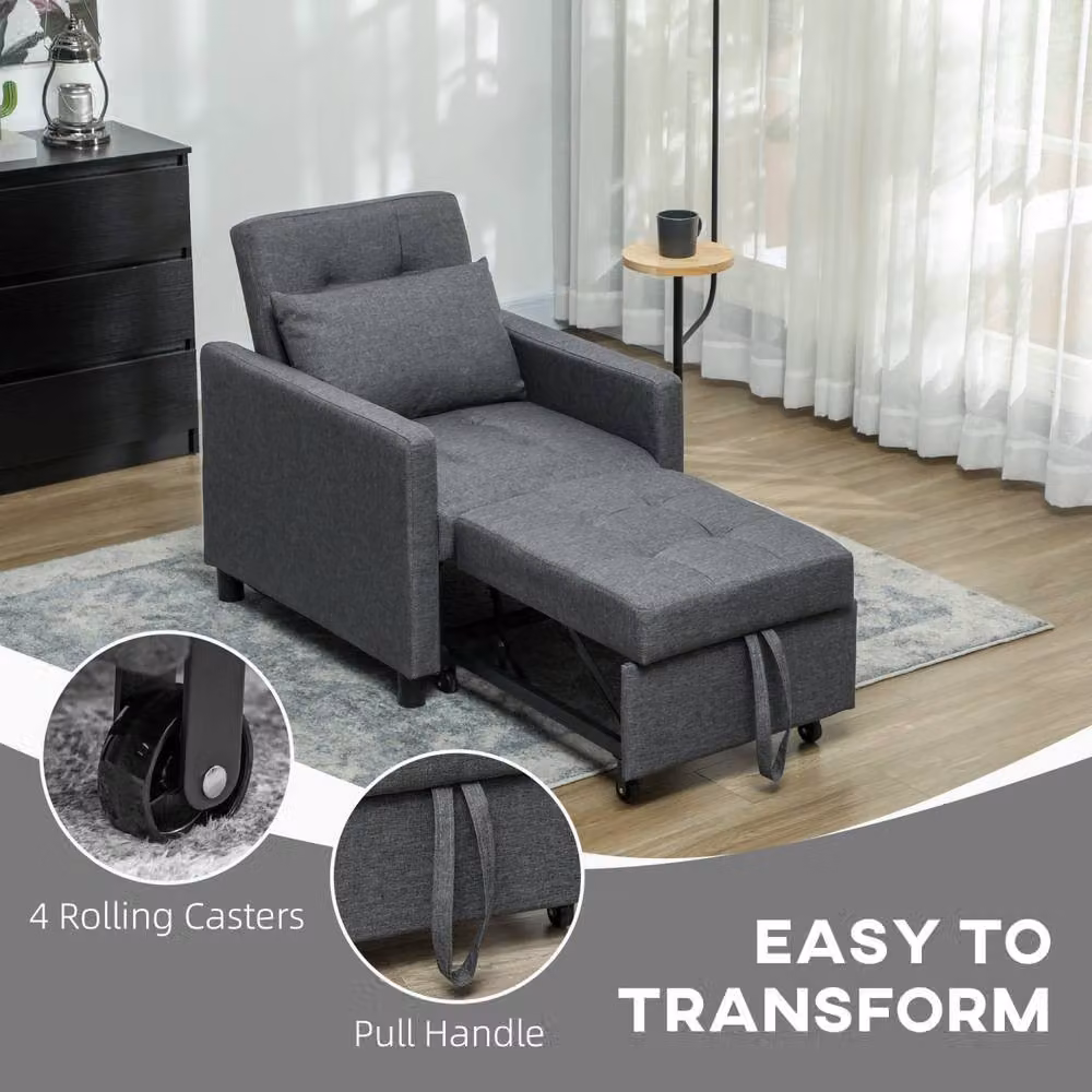 Wyld Haus Loco Suro 3 in 1 Convertible Chair Bed in Dark Grey with Adjustable Backrest and Solid Wood Frame – 6