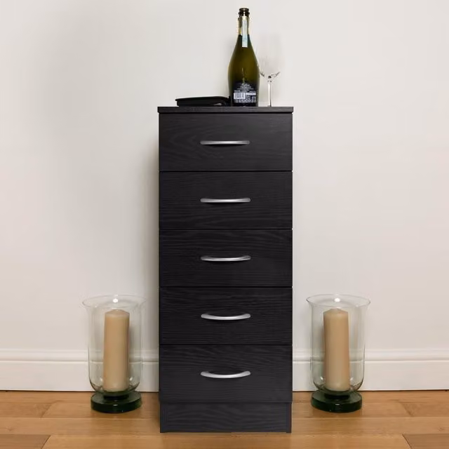 Home Treats Black Metal Chest of 5 Drawers