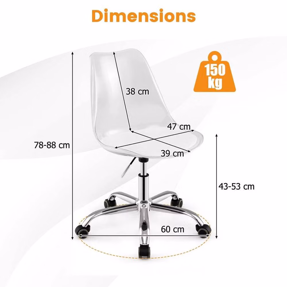 EONLION Modern Rolling Acrylic Task Chair in White and Transparent with PU Leather and Castors – 2