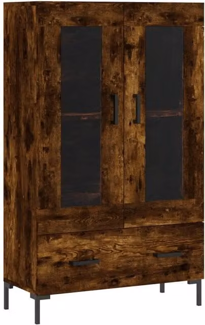 Berkfield Home Modern Highboard in Smoked Oak Brown with Glass Doors, W/D/H: 69.5 x 31 x 115 cm