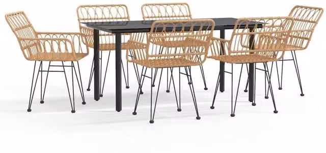 Berkfield Home 7 Piece Brown Poly Rattan Garden Dining Set