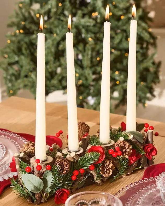 Dibor Set of 2 Red Rose Christmas Tealight Candle Holders, 35 cm – 3