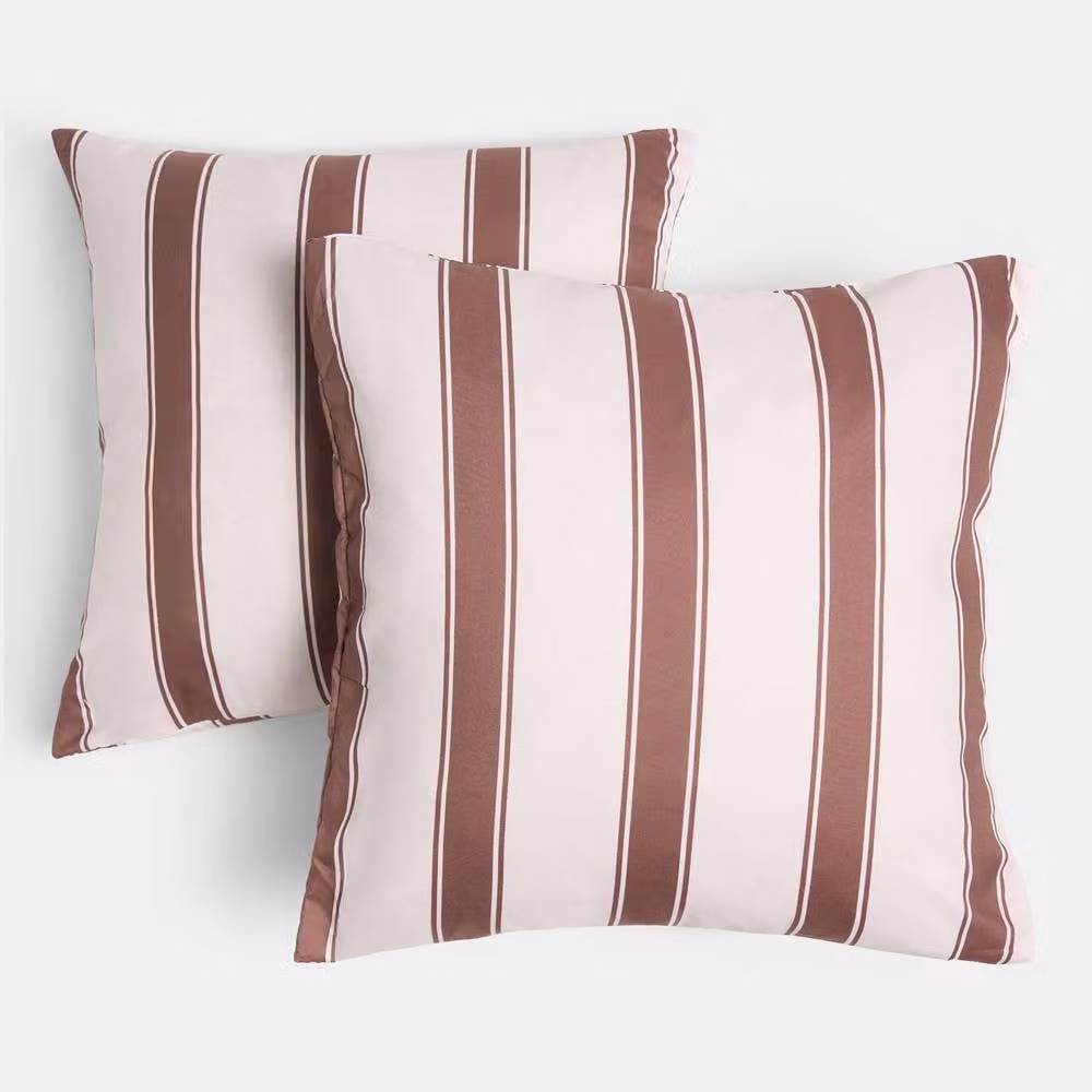OHS Set of 2 Striped Outdoor Garden Cushion Covers, Chocolate and Beige, W/D/H: 45 x 45 x 45 cm – 3