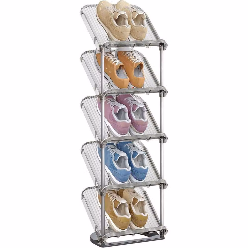 The Bazaarist Slim 5 Tier Sloping Metal Shoe Rack in Grey and Silver – 2