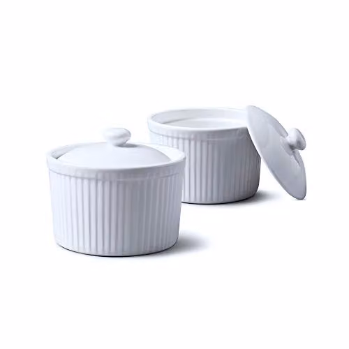 WM Bartleet & Sons Set of 2 White Porcelain Ramekins with Lids, 9cm Diameter