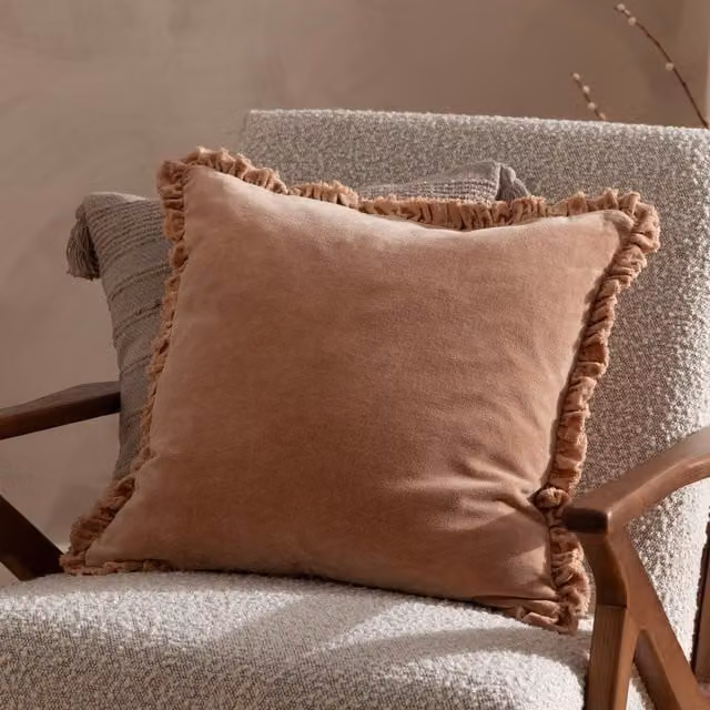 Yard Bertie Cotton Velvet Square Cushion in Beige or Pink, W/D/H: 45 x 45 x 45 cm – 2