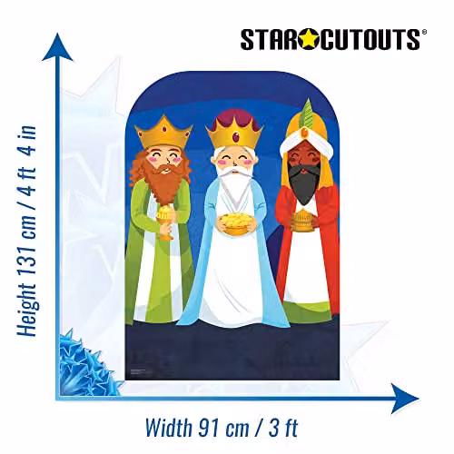Star Cutouts Three Kings Christmas Child Stand-In Cardboard Cutout, Multicolour Freestanding Festive Holiday Display, H 131 cm x W 91 cm – 2