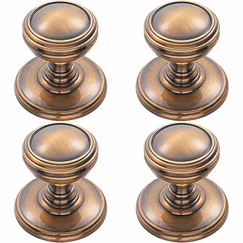 Loops 4 Pack Brushed Bronze Ringed Tiered Cupboard Door Knobs, 25mm Diameter
