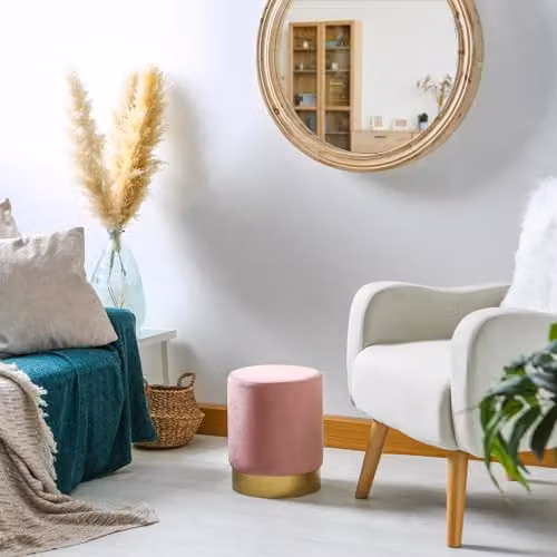 Harbour Housewares Round Velvet Pouffe in Pink, W/D/H: 29 x 29 x 36 cm – 2