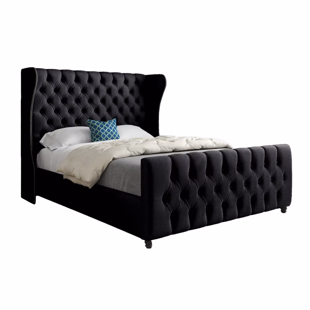 KDMD Donati Small Single Upholstered Soft Velvet Bed Frame in Black with Straight Curved Top – 5