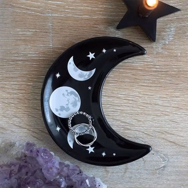 Kingsbury Gifts Black Ceramic Crescent Moon Abstract Trinket Dish Plate