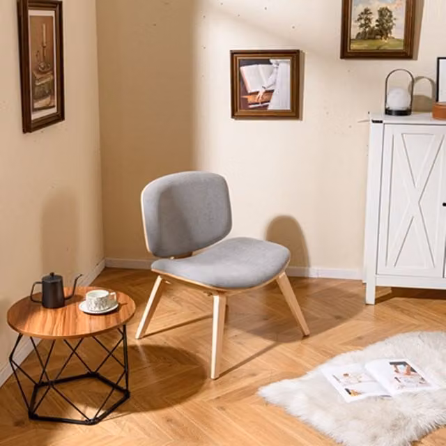Costway Modern Accent Chair with Curved Backrest and Fabric Upholstery in Light Grey – 1