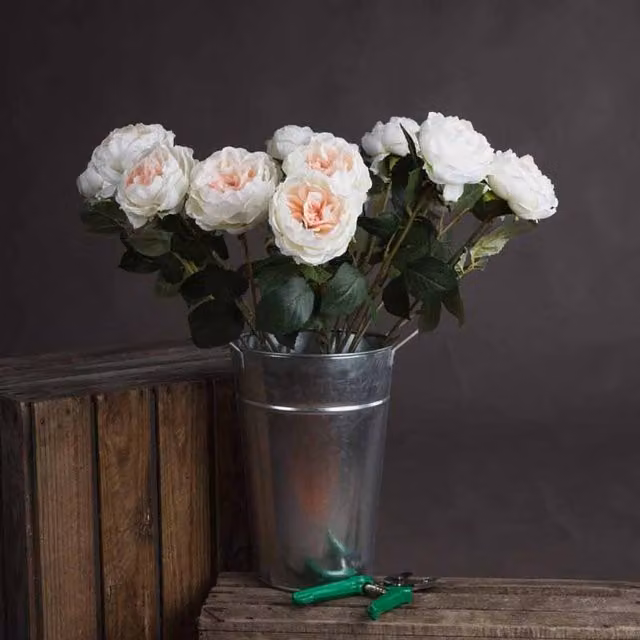 Lemon Pavilion Blush Garden Rose Artificial Flower in Pink and White, W: 9 cm, D: 9 cm, H: 64 cm