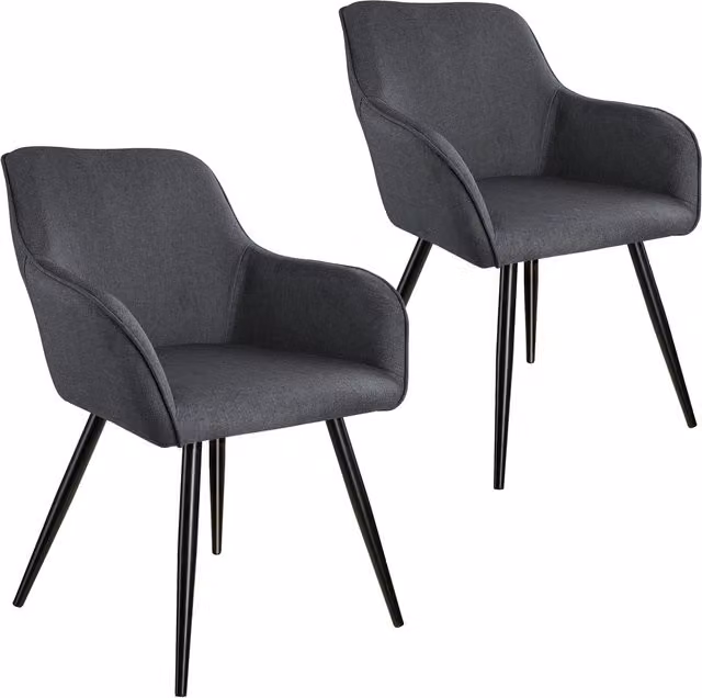 Tectake Marilyn Accent Chair Set of 2 with Armrests in Grey and Black Fabric