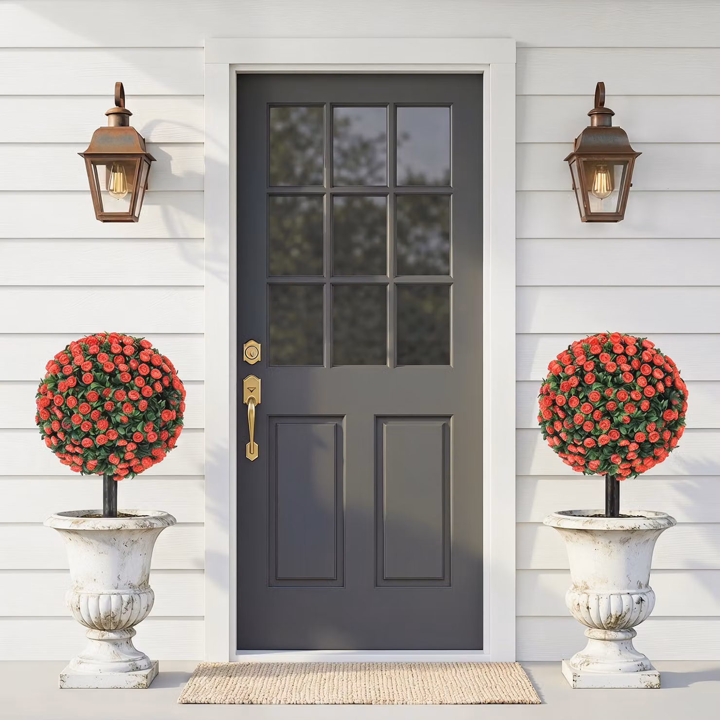 HOMCOM 2-Pack Red Artificial Rose Topiary Trees, UV Resistant, Height: 55 cm – 2
