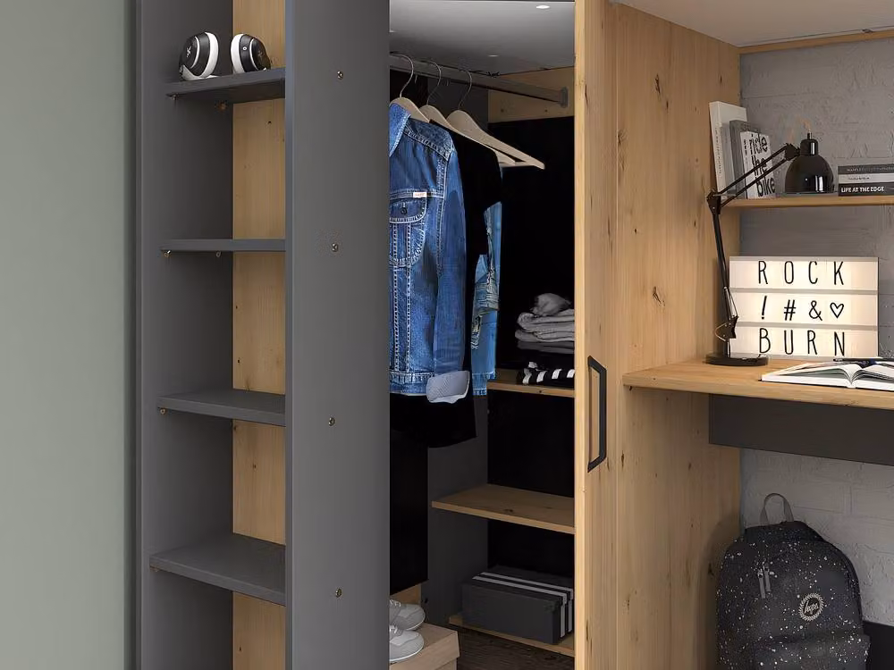 Vente-unique Single Loft Bed with Desk, Wardrobe and Stairs in Grey and Anthracite, W/D/H: 200 x 90 x 178.3 cm – 4