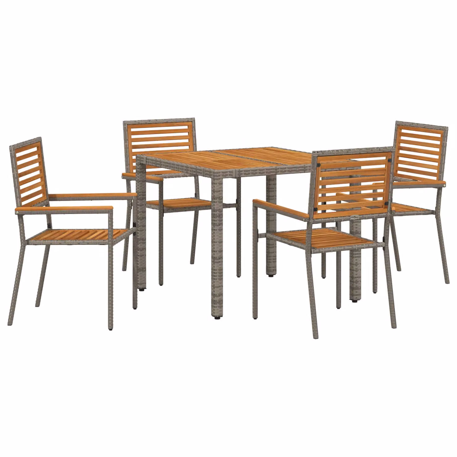 Berkfield Home 5 Piece Grey Poly Rattan and Acacia Wood Garden Dining Set – 2