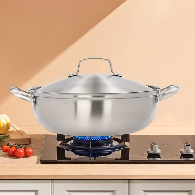 FLAVORA 304 Stainless Steel Wok with Glass Lid, Silver, W/D/H: 100 x 60 x 60 cm
