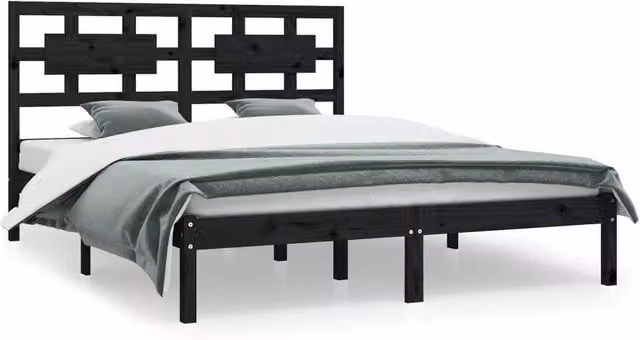 Berkfield Home Black Solid Wood Pine Bed Frame W/D/H: 200 x 200 cm – 1