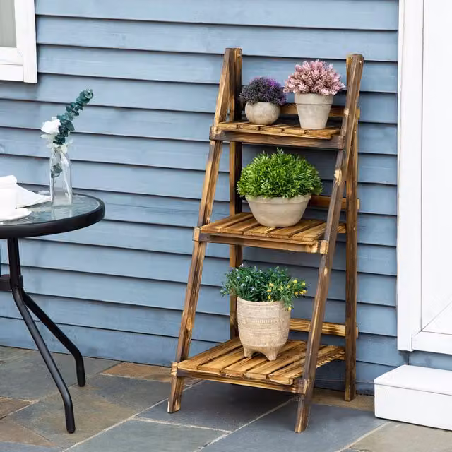 OUTSUNNY Wooden Flower Pot Rack Holder in Brown, W/D/H: 93 x 37 x 40 cm – 1