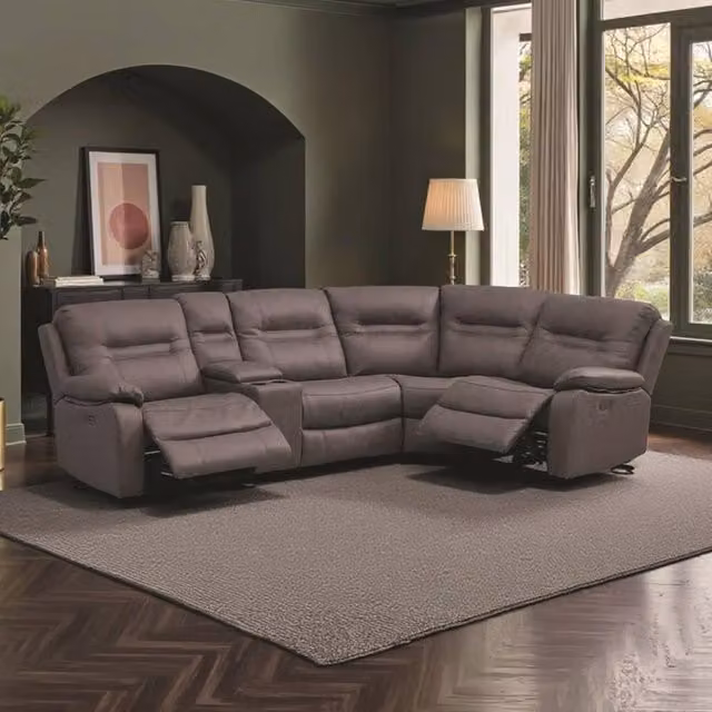 Furnishings For Less UK Jax Grey Fabric Right Hand Facing Electric Reclining Corner Sofa with USB Charging and Cup Holders