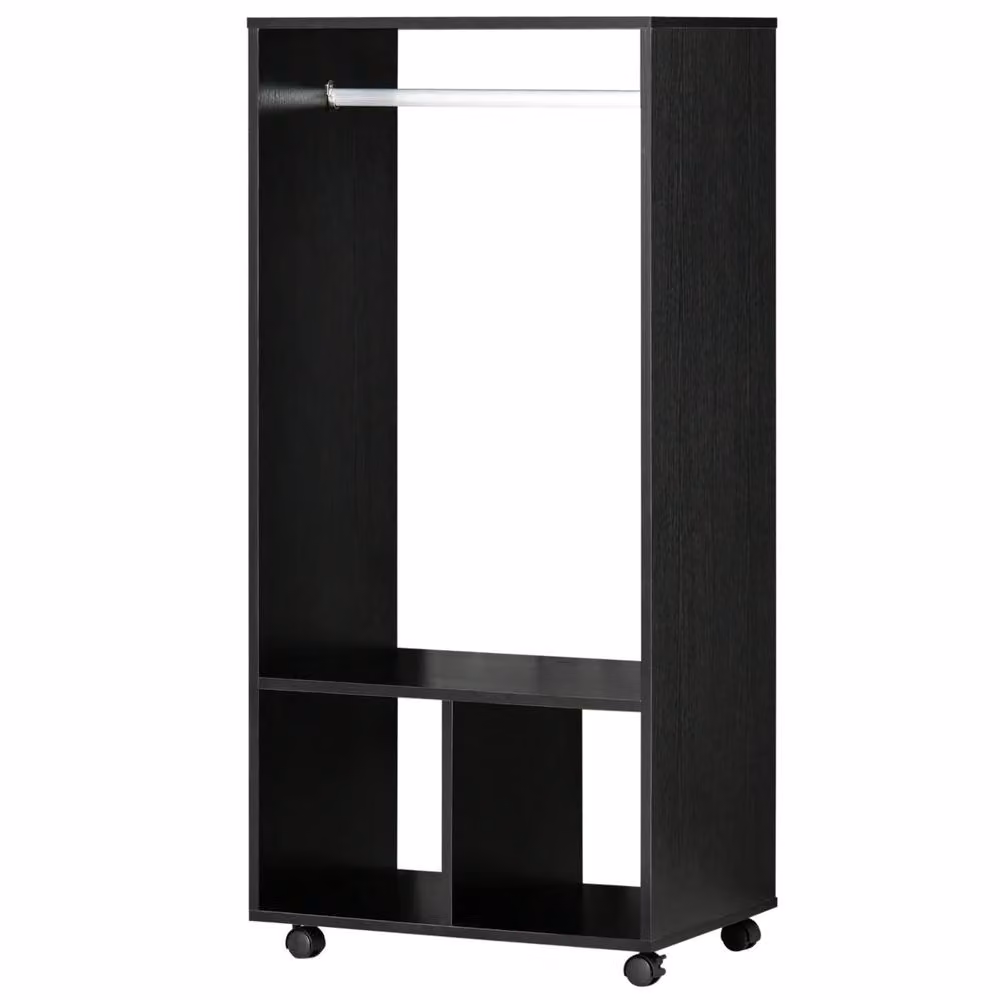 Pirlo Plush Open Wardrobe Clothes Rail with Storage Shelves on Wheels, Black, W/D/H: 128 x 40 x 40 cm – 4