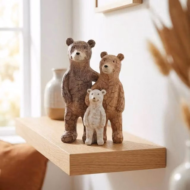 Garden Greatness Woodland Bear Family Ornament, Brown and Multicolour Resin Tabletop Decoration