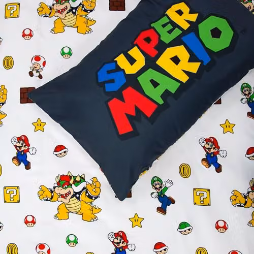 Character World Nintendo Super Mario Reversible Single Duvet Cover and Pillowcase Set, Black, Red and White, Duvet Cover: 135 x 200 cm, Pillowcase: 74 x 48 cm – 5