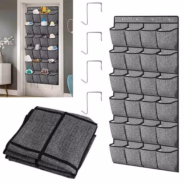 NESTLUNE 24 Pocket Over Door Hanging Shoe Rack Storage in Grey